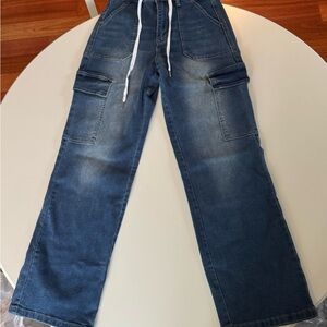 SHEIN Blue and White Flare Wide Leg Jeans with Relaxed Fit